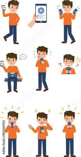 Pixel Art Man Using Smartph...