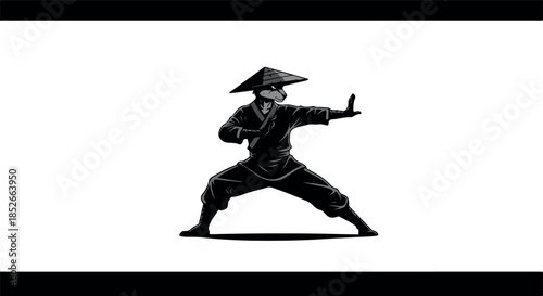 Pixel Art Ninja Warrior in Black Outfit in Martial Arts Pose