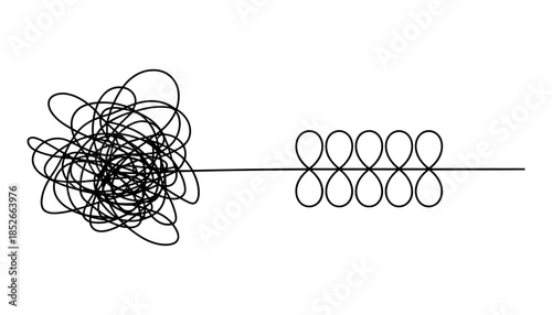 Black scribbles versus organized loops on a line black lines organized vs disorganized tangled