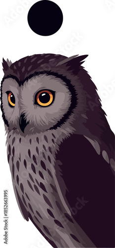 Pixel Art Owl Portrait With Orange Eyes Isolated On White