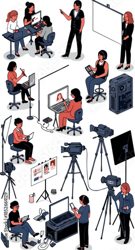 Pixel Art People Filming Vi...