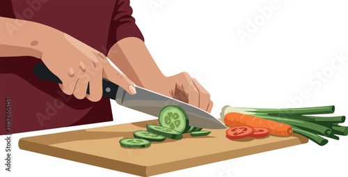 Pixel Art Person Chopping Fresh Vegetables Healthy Food Illustration White Background