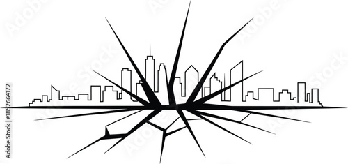 Crack over city skyline illustration concept disaster and urban background vector