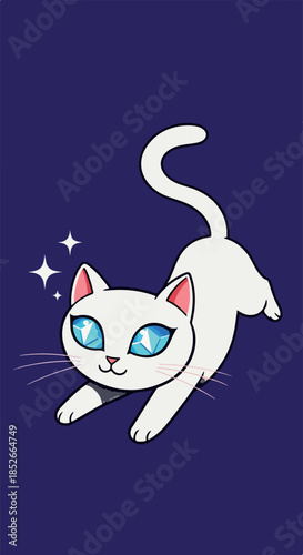 Pixel Art White Cat Stretch...