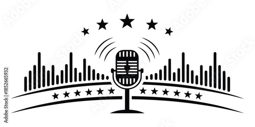 Microphone sound wave podcast audio vector set illustration black and white minimal design isolated icon