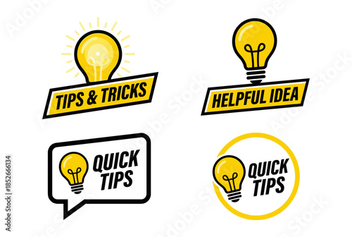 Tips and Tricks Collection of Lightbulb Ideas for Help, Concepts and Advice