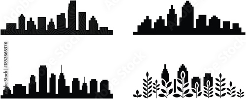 Silhouette city skyline backgrounds with modern building shapes and architectural designs