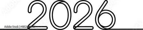 Minimalist continuous line forming the year number 2026 with a sleek outline design