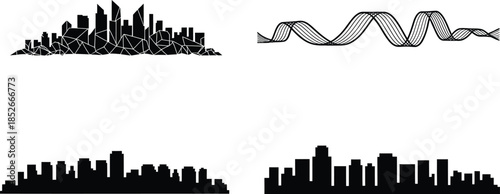 Silhouettes of different urban city skylines collection vector illustration