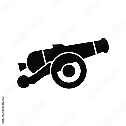 A silhouette of an antique cannon on a white background.
