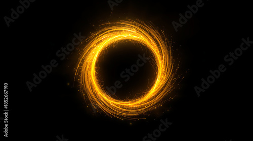 Glowing yellow ring with streaks of light on black background