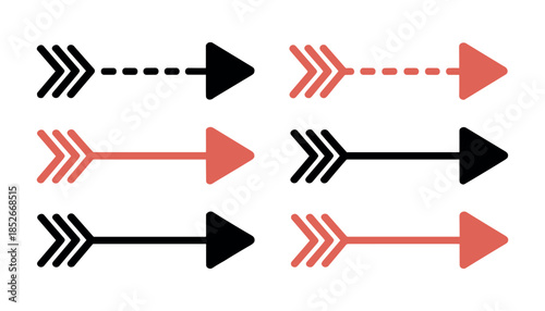 Black and orange arrows on white background black arrows dotted line
