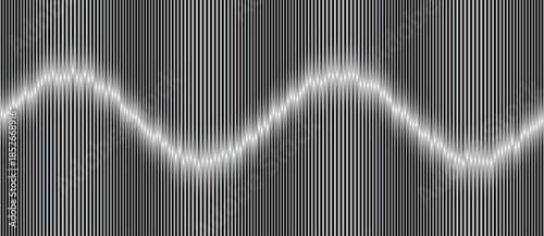 A dynamic abstract wave design with vertical lines. The sinusoidal curve modulates brightness and creates an optical illusion of motion and depth. Ideal for tech, science, and design themes.