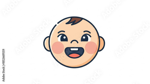 Happy baby face icon smiling toddler with two teeth simple flat vector illustration for childhood and parenting concepts