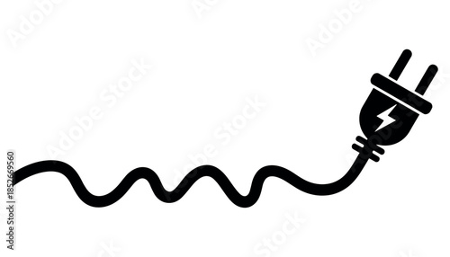 Black electrical plug with cord and prongs on white background black plug electricity