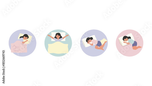 Child resting peacefully in different sleeping positions on soft pillows