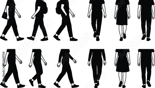 Minimalist Walking Leg Silhouettes Vector Set for Animated Step Cycles, Infographics, Fitness App Graphics, and Directional Iconography.