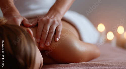 Wallpaper Mural Therapist’s hands gently press client’s back during calming spa treatment. Torontodigital.ca