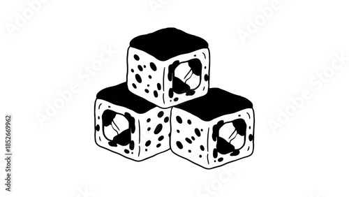 Simple illustration of three stacked sushi rolls, a classic Japanese delicacy.