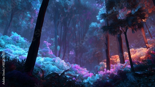 Enchanted Forest with Blue Glow