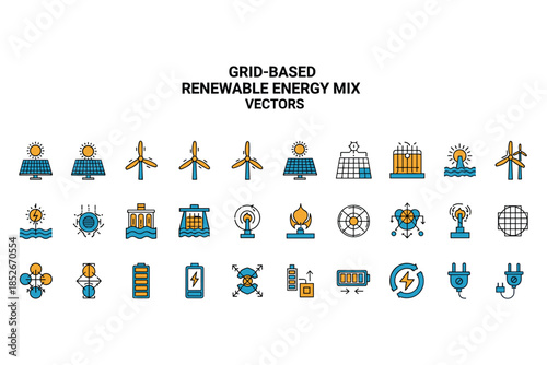 Set of Clean Energy and Sustainable Infrastructure Flat Color Icons