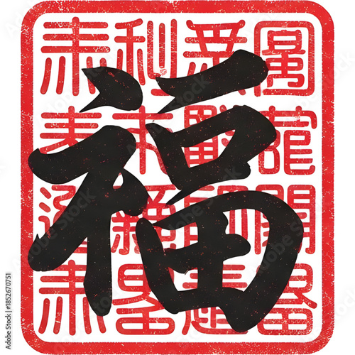 Red stamp style Fu (?) calligraphy vector ornament