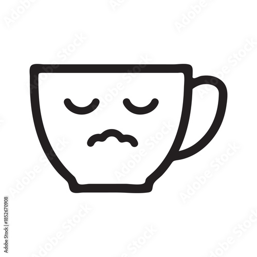 A sad face in a coffee cup with a frowning expression and closed eyes
