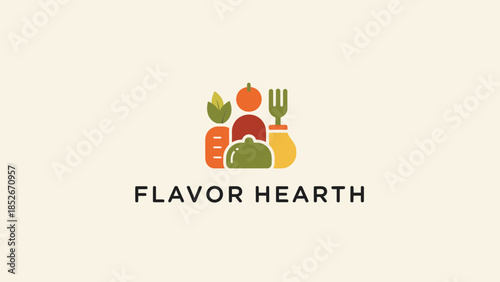 Flavor Hearth logo with colorful food and kitchen utensil icons