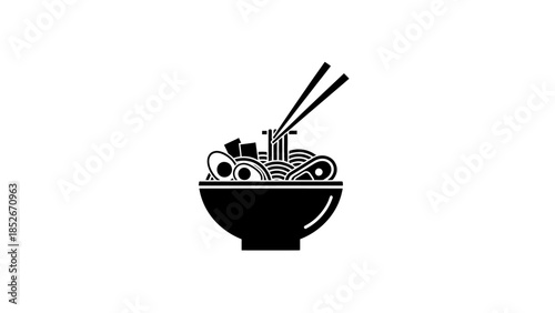 Minimalist black and white ramen bowl with chopsticks logo design