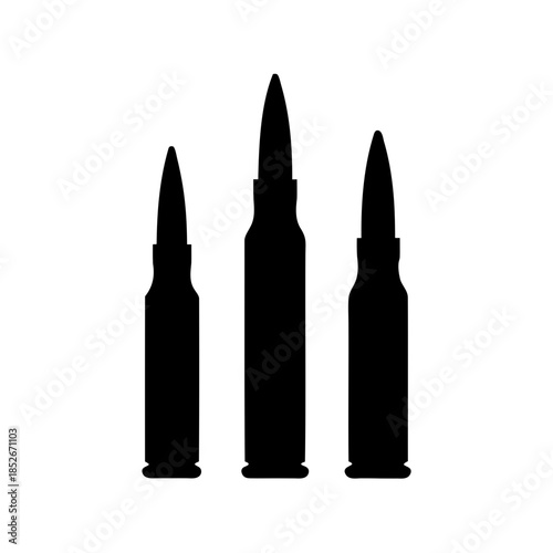 Silhouette of three bullets ammunition rounds symbolizing conflict and military power