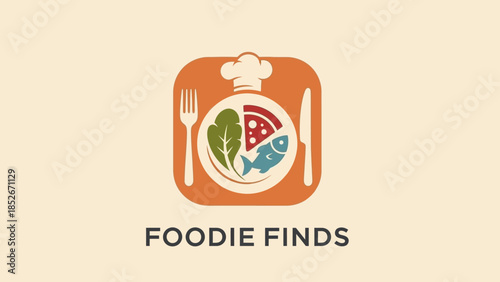 Minimalist Foodie Finds logo with chef hat and diverse meal