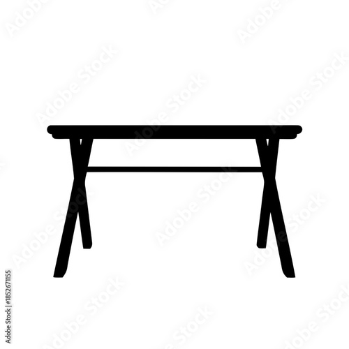 Black silhouette illustration of a folding table, providing functional furniture design