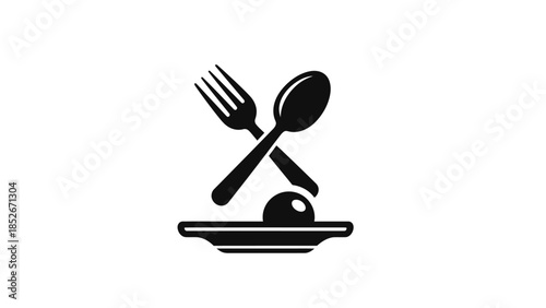 Crossed fork and spoon with an egg on a plate