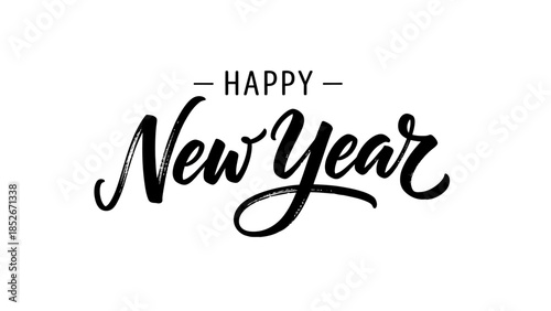 Elegant Happy New Year calligraphy lettering design on a white background