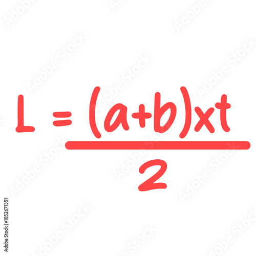 Cute handwritten trapezoid area formula icon, great for geometry drills, worksheets, or illustrating clear, simple, and playful shape calculation designs.