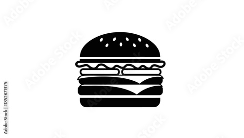 Minimalist black silhouette of a classic hamburger with sesame seeds