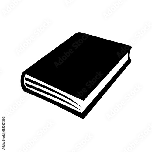 A minimalist illustration of a closed book with a black cover
