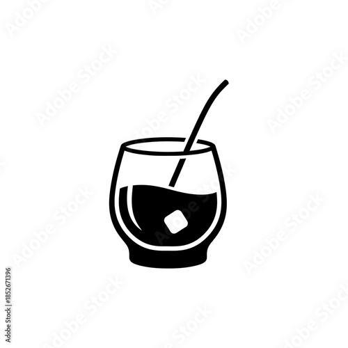 Minimalist icon of a short cocktail drink with ice and straw
