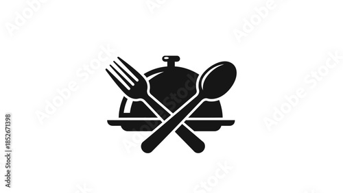 Kitchen Utensil Spoon and Fork Crossed Over Cloche Icon