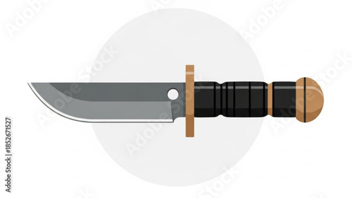 Combat knife illustration tactical survival tool with black handle isolated on white background for design