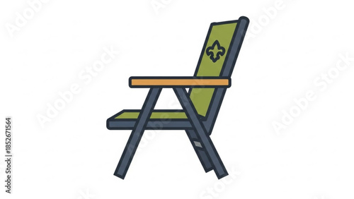 Green folding deck chair with armrests simple vector illustration for outdoor leisure and camping isolated on white