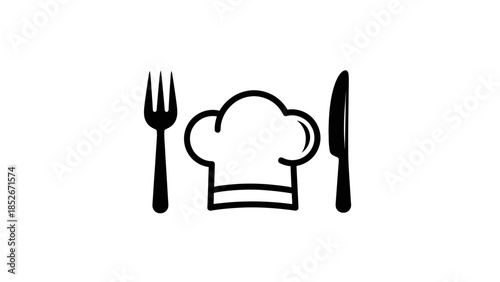 Chef hat, fork, and knife icon representing cooking and restaurant