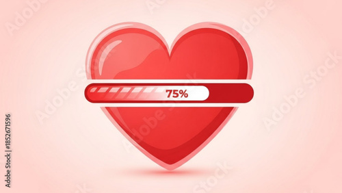 Red heart with loading bar at 75 symbolizing love progress or emotional state vector illustration for romance and wellness concept