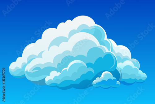 Fluffy White Cumulus Clouds in Bright Blue Sky Background