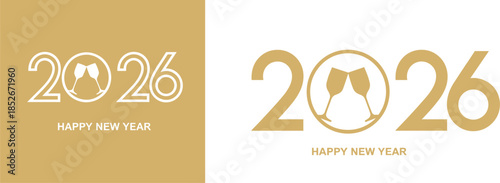 2026 Happy New Year Celebration Toast with Champagne Glasses and Gold Background vector illustration