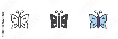 Butterfly line, solid and colorful different style icon set pack