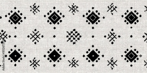 Traditional black and white geometric embroidery pattern