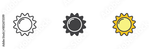 Sun line, solid and colorful different style icon set pack