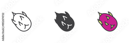Dragon fruit line, solid and colorful different style icon set pack