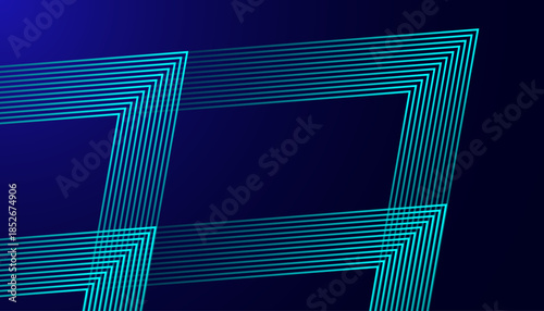 Abstract Neon Line Art Background with Modern Circular Wave Design. Futuristic Teal Glow Line Pattern on Dark Minimal Background.